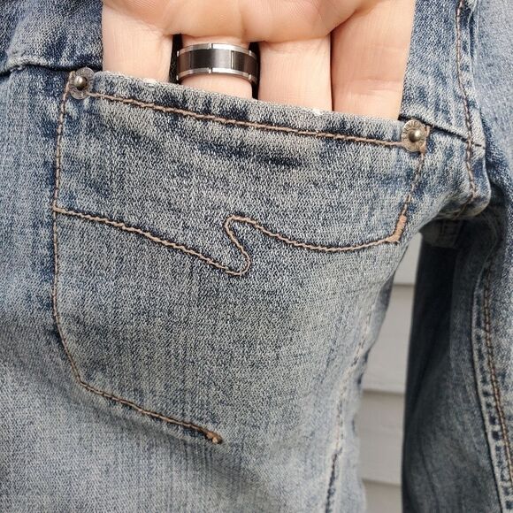 Vintage 90s y2k Silver Jeans Blue Jean Acid Wash Denim Blazer Jacket Woman's Md - Picture 5 of 9